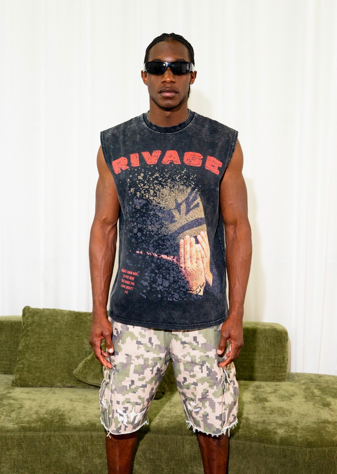 RIVAGE ACID WASH VEST - BLACK