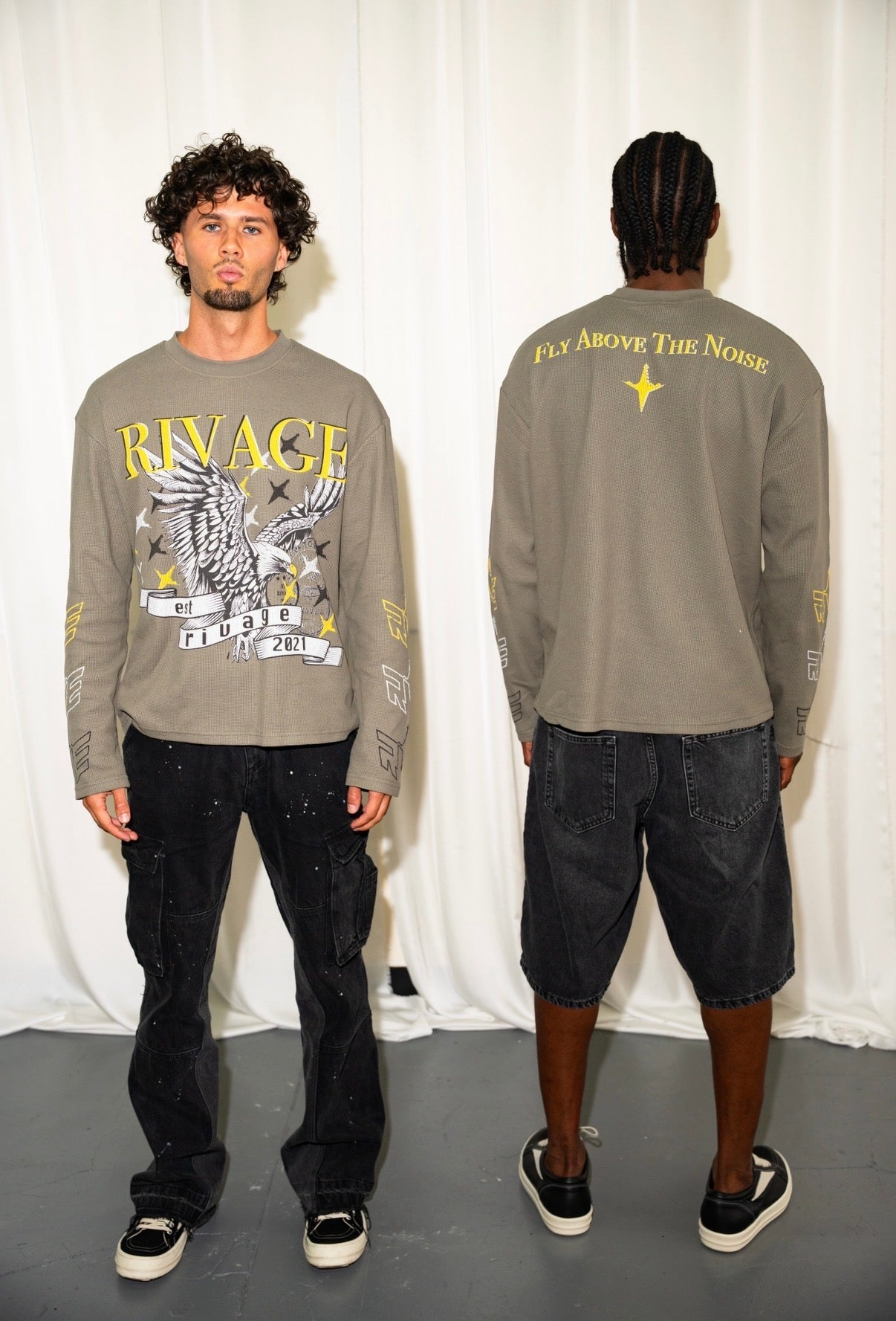 FLY ABOVE THE NOISE WAFFLE LONG SLEEVE T-SHIRT - KHAKI