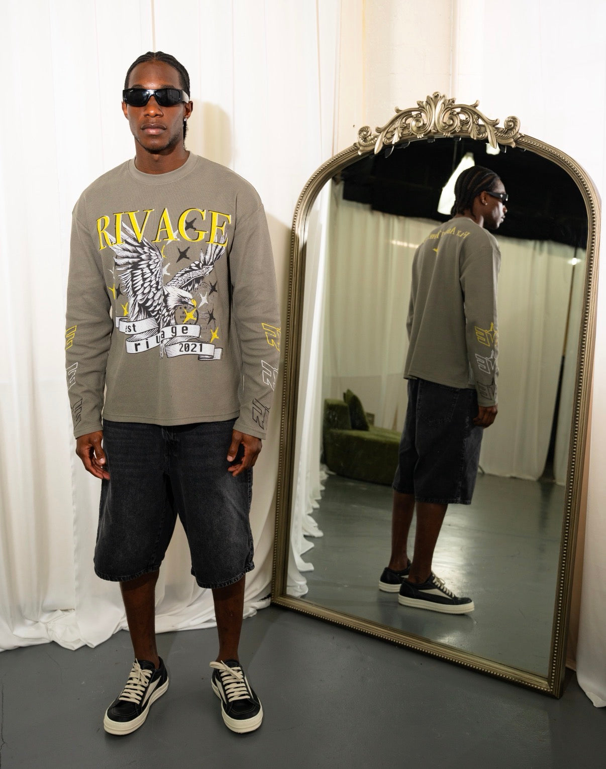 FLY ABOVE THE NOISE WAFFLE LONG SLEEVE T-SHIRT - KHAKI